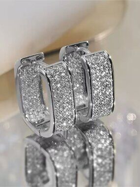 Silver Pavé Rectangular Huggie Earrings